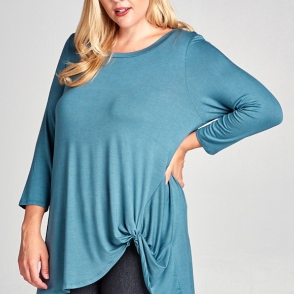 Emerald Tops - Black Twist Knot Hem Tunic